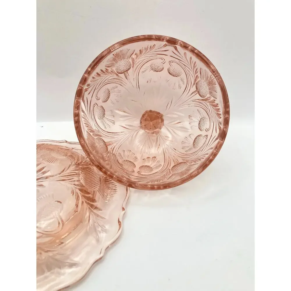 Passion Pink Round Dome Covered Butter Dish Inverted Thistle Mosser Glass USA